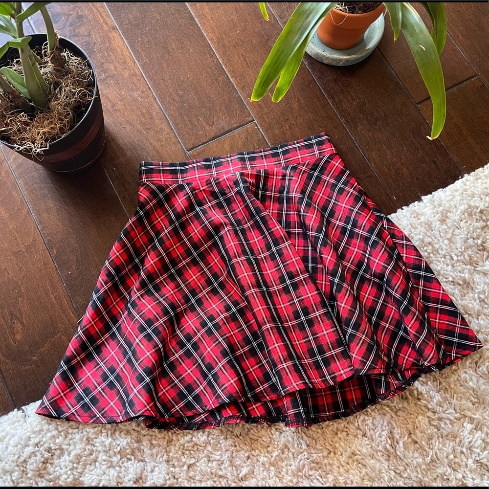 Red and Black Plaid Skater Skirt